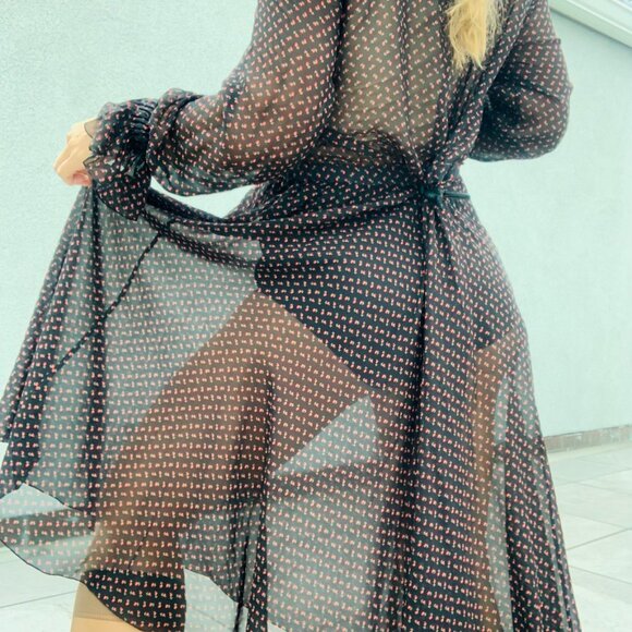 🌸 Philosophy Sheer Midi Dress Micro Floral Print Ditzy Black - Picture 1 of 16